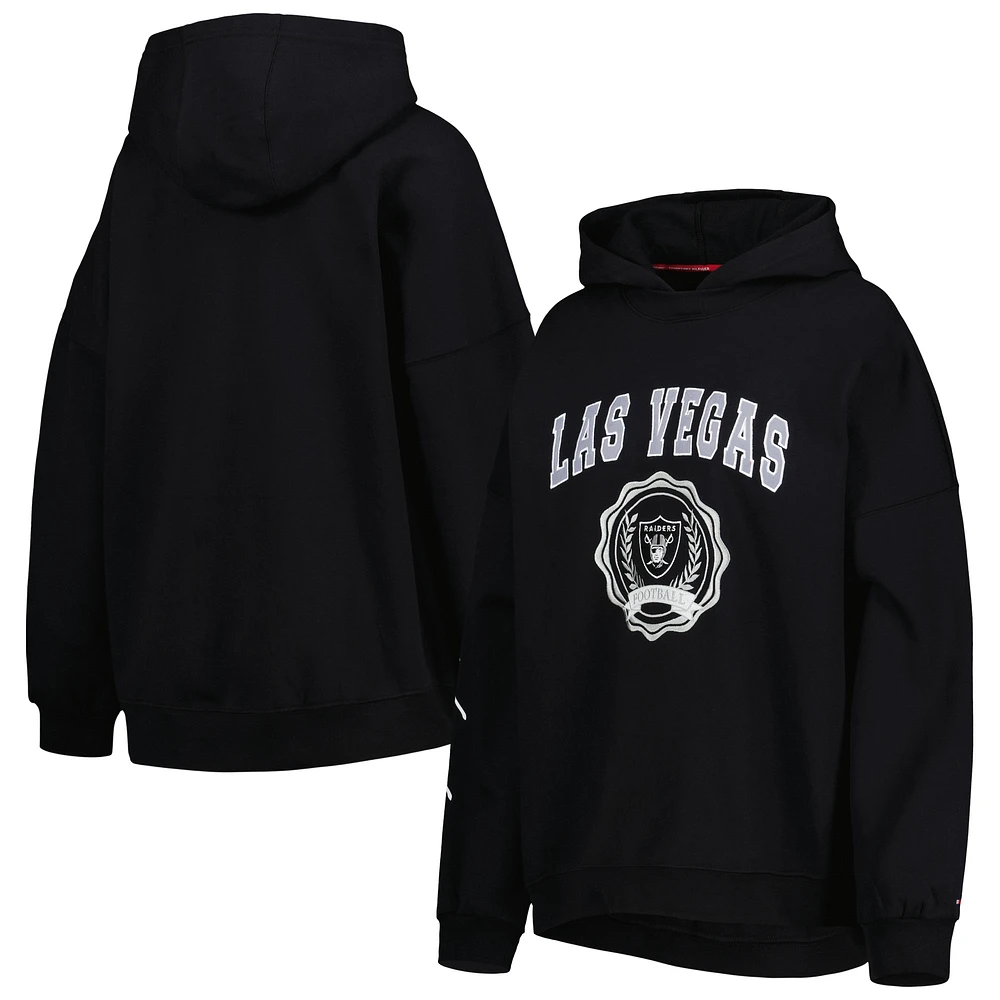 Women's Tommy Hilfiger Black Las Vegas Raiders Becca Drop Shoulder Pullover Hoodie