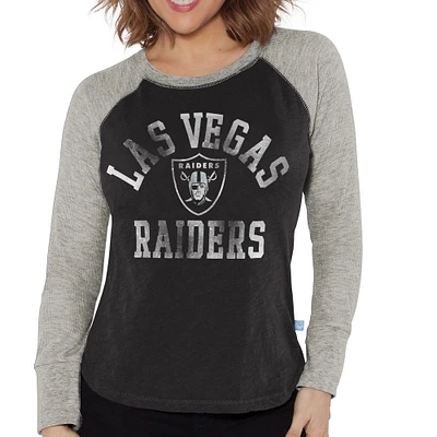 T-shirt à manches longues léger raglan gaufré pour femme des Las Vegas Raiders Touch noir