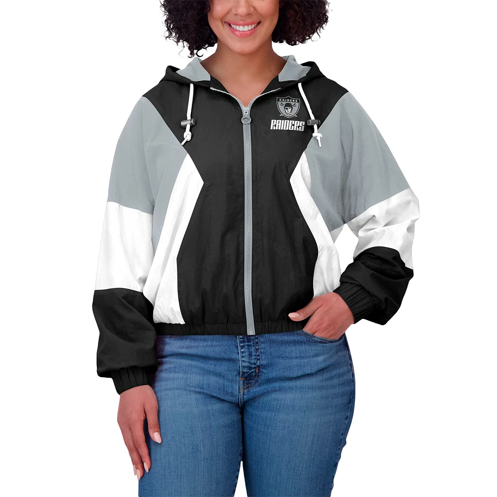 Women's WEAR by Erin Andrews Black/Gray Las Vegas Raiders Color Block Full-Zip Windbreaker Jacket