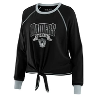 Women's WEAR by Erin Andrews Black/Gray Las Vegas Raiders Plus Tie-Front Long Sleeve Top