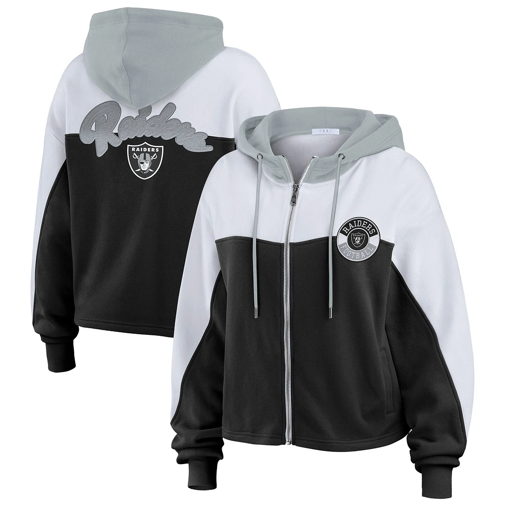 Women's WEAR by Erin Andrews Black/White Las Vegas Raiders Color Block Full-Zip Hoodie