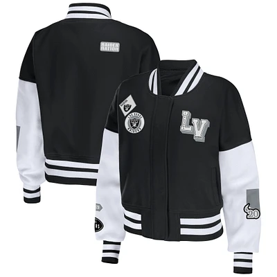 Women's WEAR by Erin Andrews Black/White Las Vegas Raiders Full-Zip Varsity Jacket