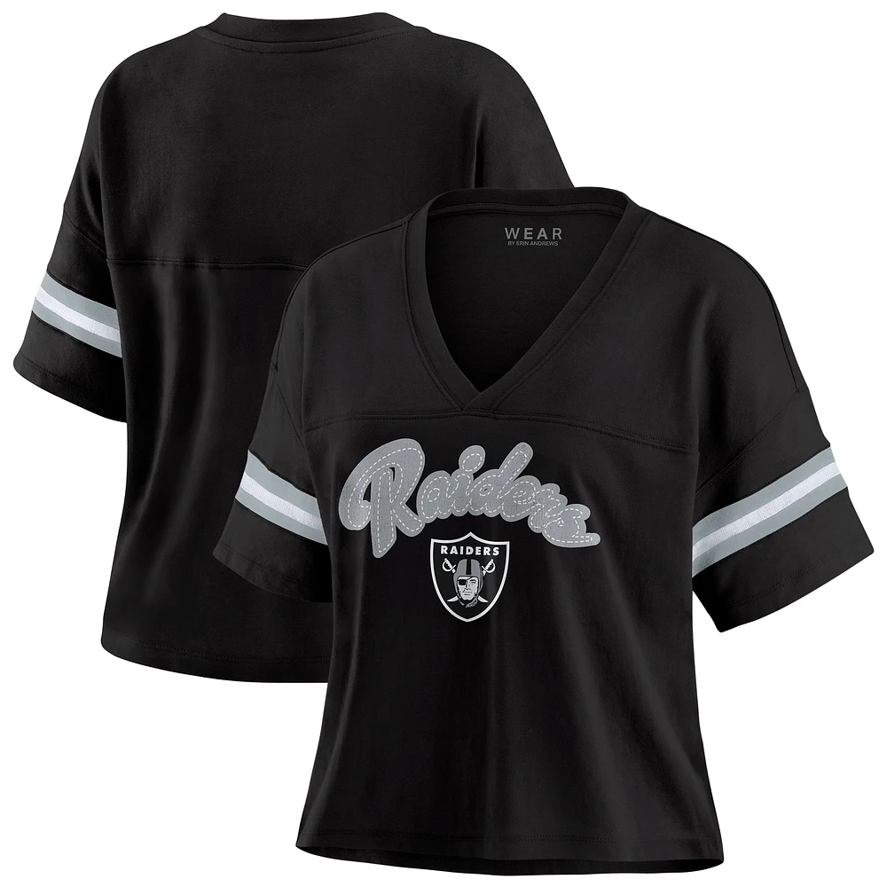 Women's WEAR by Erin Andrews Black/White Las Vegas Raiders Plus Color Block Boxy T-Shirt