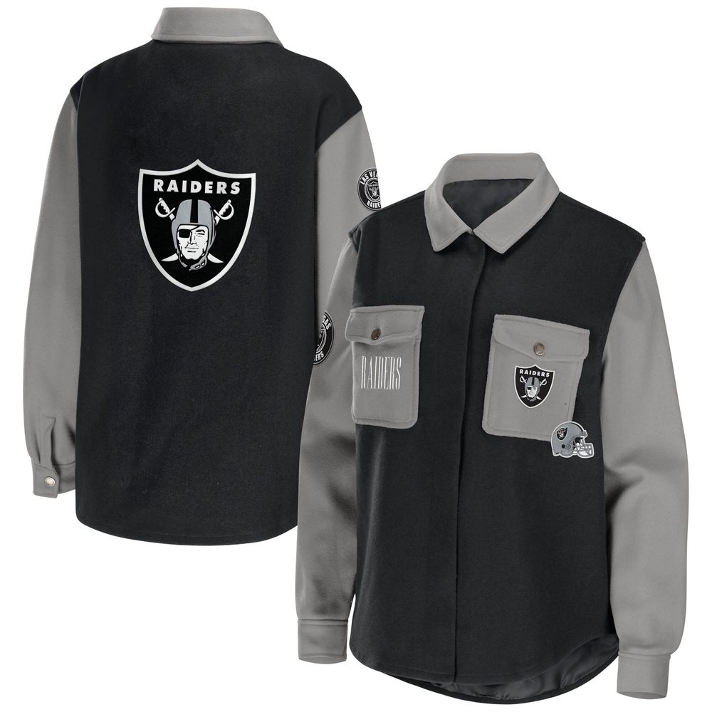 Women's WEAR by Erin Andrews Black Las Vegas Raiders Button-Up Shirt Jacket