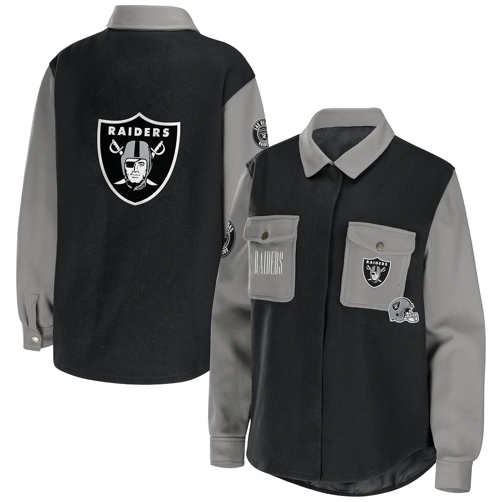 WEAR by Erin Andrews - Veste chemise boutonnée noire Las Vegas Raiders pour femme