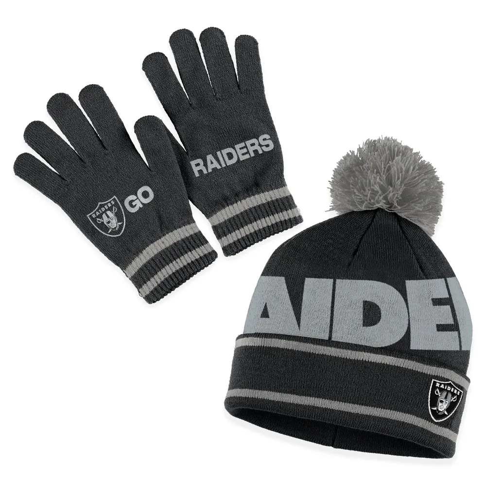 Lids Las Vegas Raiders WEAR by Erin Andrews Women's Double Jacquard Cuffed  Knit Hat with Pom and Gloves Set - Black