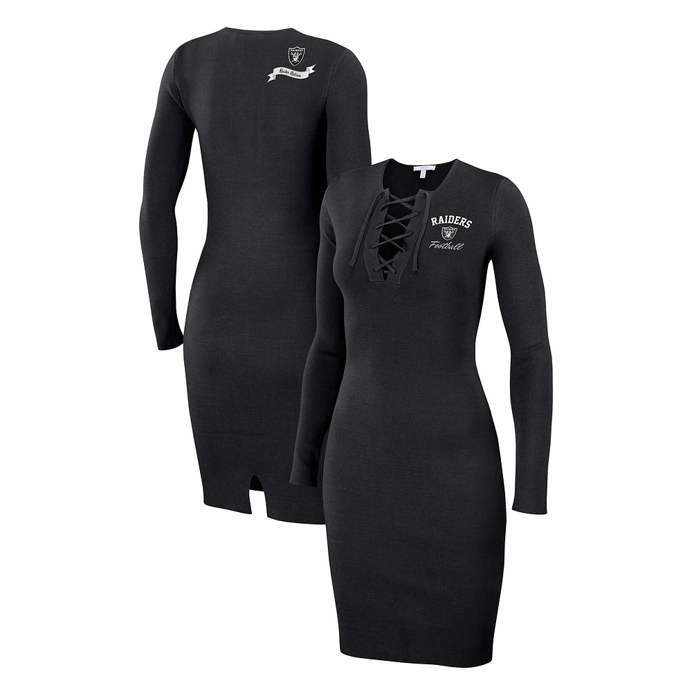 Robe noire à manches longues lacets WEAR by Erin Andrews pour femmes des Las Vegas Raiders