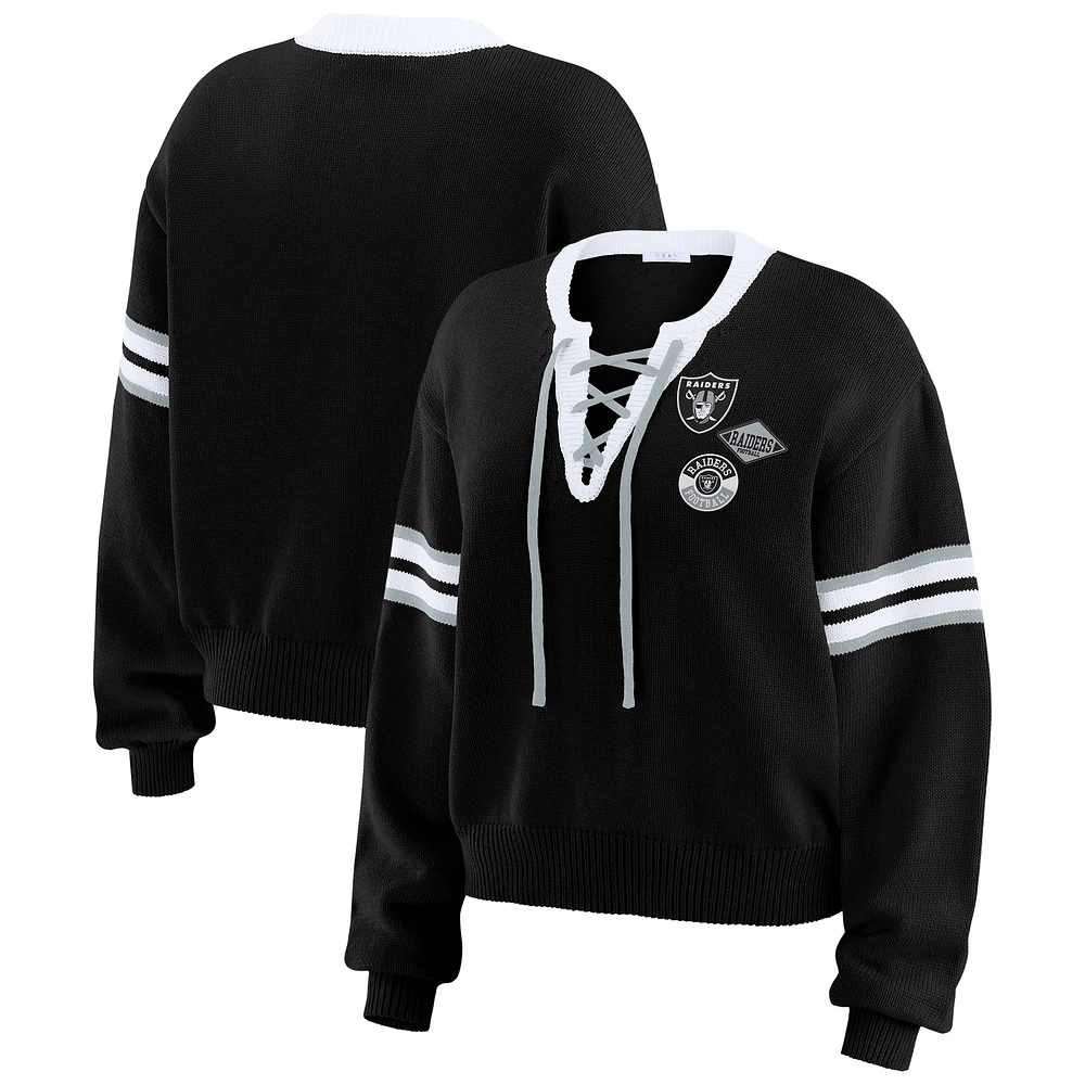 Sweat-shirt à lacets noir Las Vegas Raiders pour femme WEAR by Erin Andrews