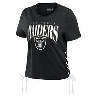 T-shirt court à lacets noir pour femme WEAR by Erin Andrews des Las Vegas Raiders