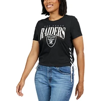 Women's WEAR by Erin Andrews Black Las Vegas Raiders Lace Up Side Modest Cropped T-Shirt