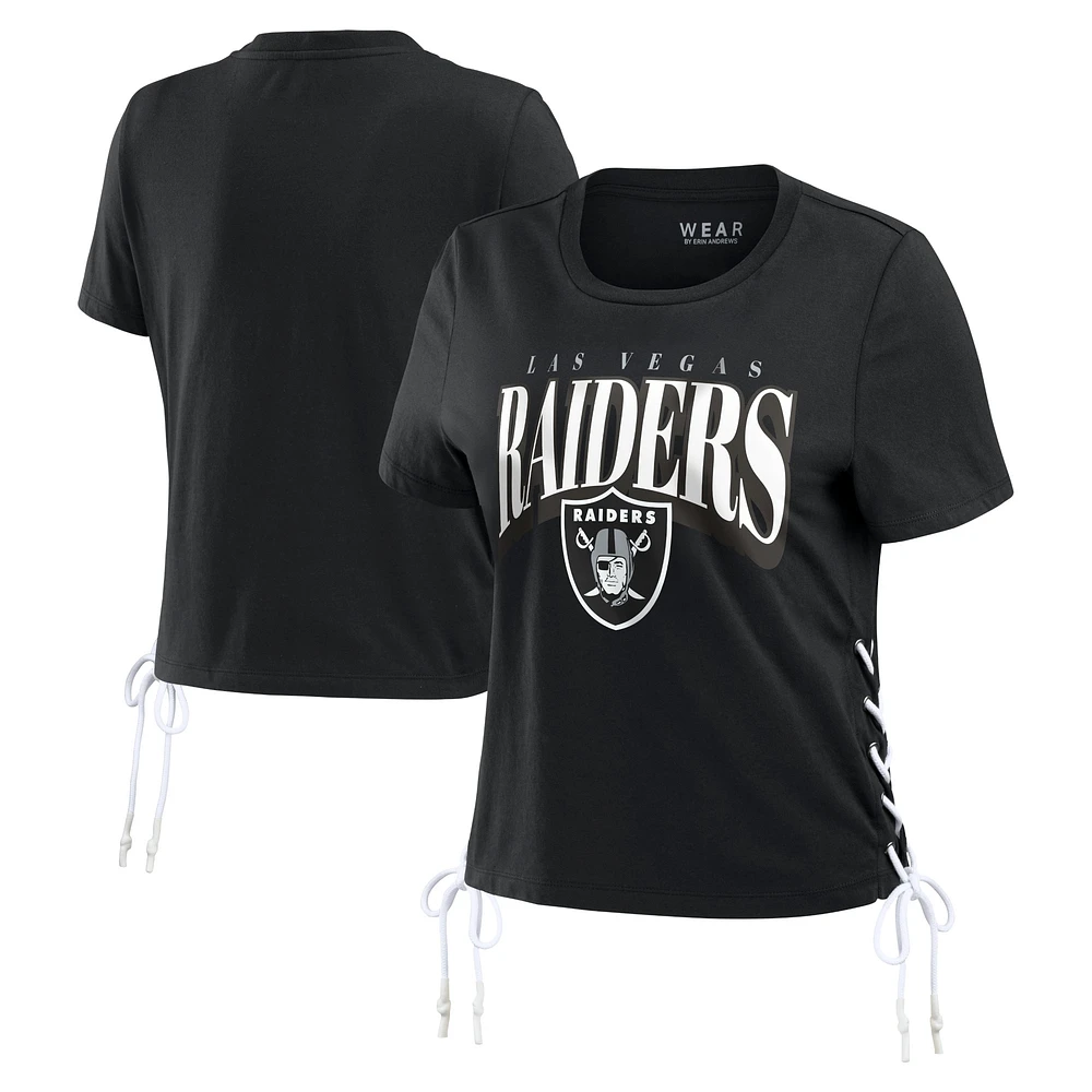 T-shirt court à lacets noir pour femme WEAR by Erin Andrews des Las Vegas Raiders