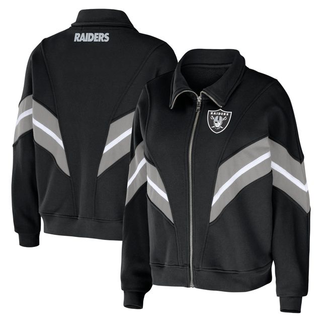 Women's WEAR by Erin Andrews Noir Las Vegas Raiders Grande taille Veste entièrement zippée à rayures teintées en fil