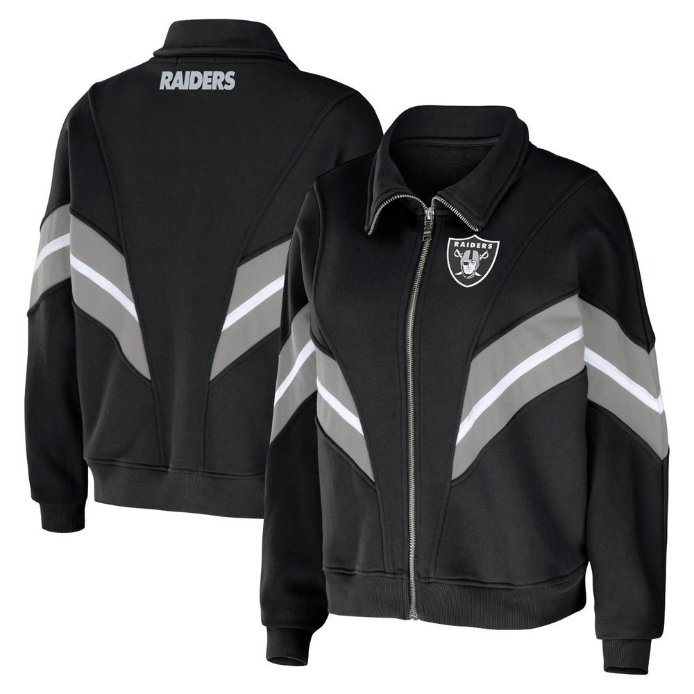 Women's WEAR by Erin Andrews Black Las Vegas Raiders Plus Yarn Dye Stripe Full-Zip Jacket