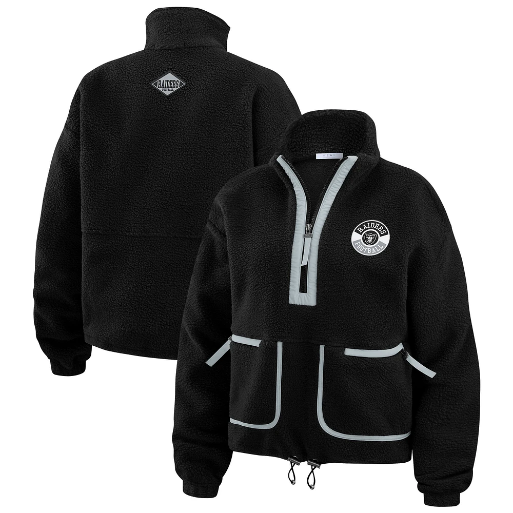 Women's WEAR by Erin Andrews Black Las Vegas Raiders Polar Fleece Half-Zip Jacket