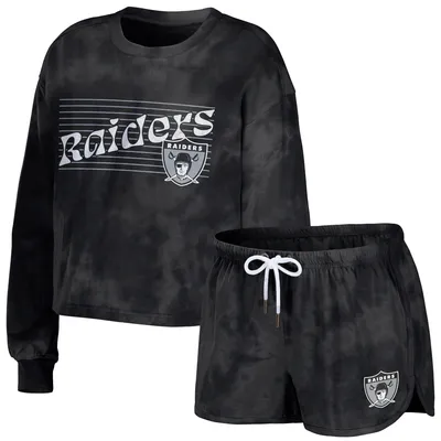 Las Vegas Raiders WEAR by Erin Andrews Women's Tie-Dye Cropped Pullover Sweatshirt & Shorts Lounge Set - Black
