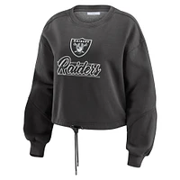 Women's WEAR by Erin Andrews Black Las Vegas Raiders Washed Fleece Long Sleeve T-Shirt & Shorts Lounge Set