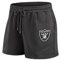 Women's WEAR by Erin Andrews Black Las Vegas Raiders Washed Fleece Long Sleeve T-Shirt & Shorts Lounge Set