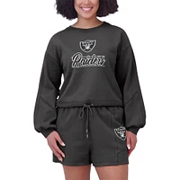 Women's WEAR by Erin Andrews Black Las Vegas Raiders Washed Fleece Long Sleeve T-Shirt & Shorts Lounge Set