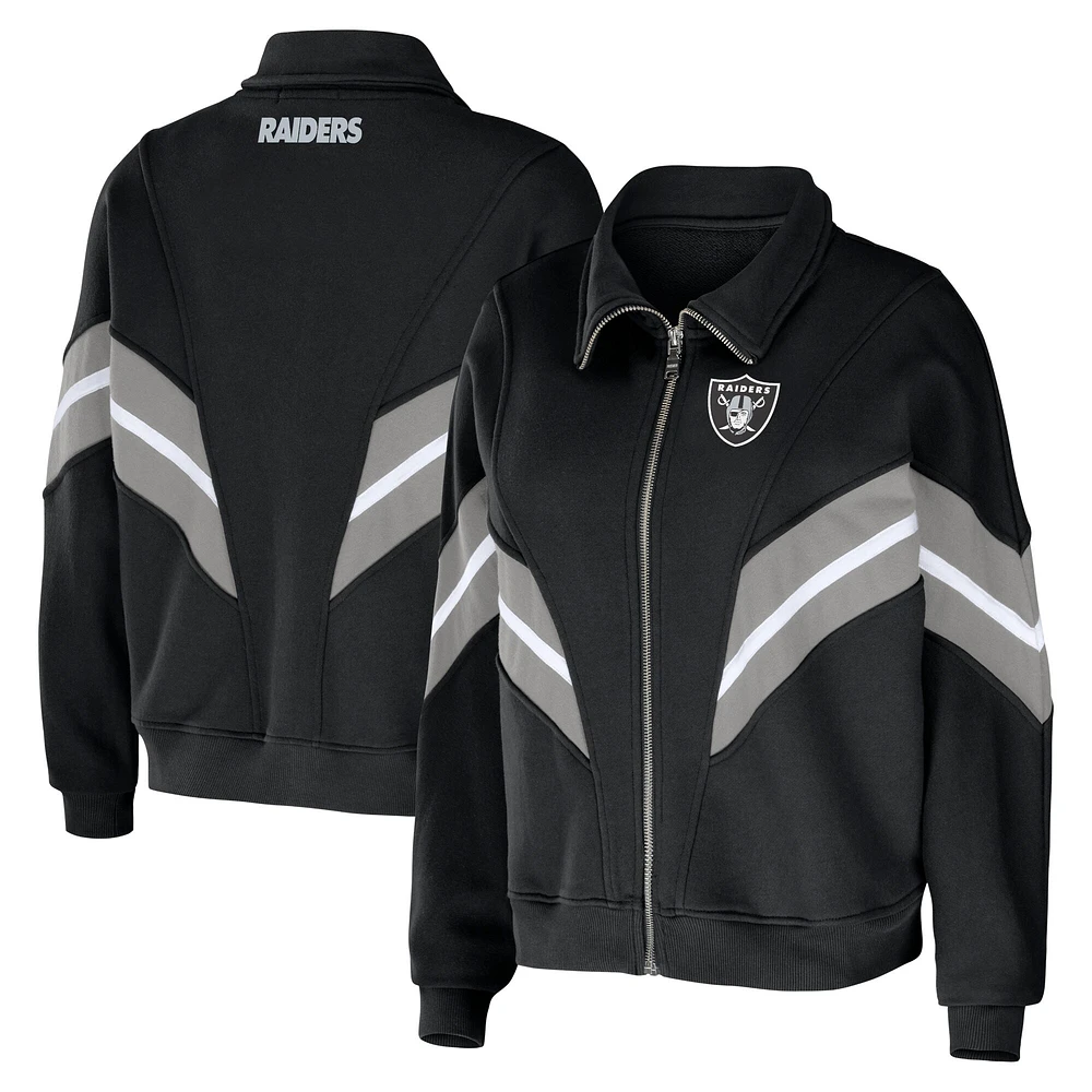 WEAR by Erin Andrews - Veste noire à rayures et teinture en fil des Las Vegas Raiders pour femmes