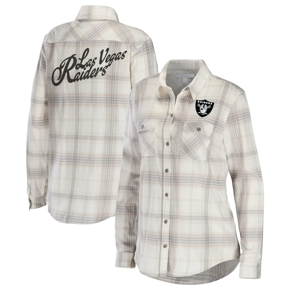 Lids Las Vegas Raiders WEAR by Erin Andrews Women's Plaid Flannel Button-Up  Long Sleeve Shirt - Cream/Gray