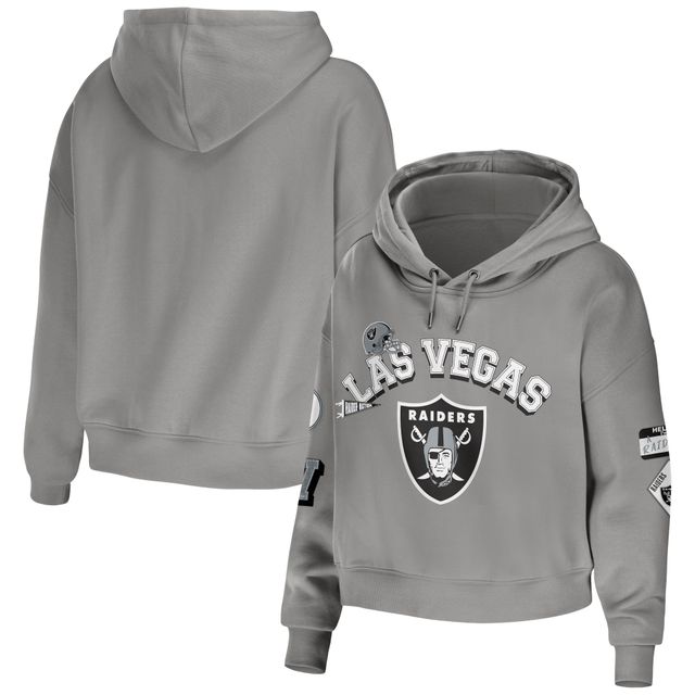 WEAR by Erin Andrews Sweat à capuche court modeste gris Las Vegas Raiders pour femmes