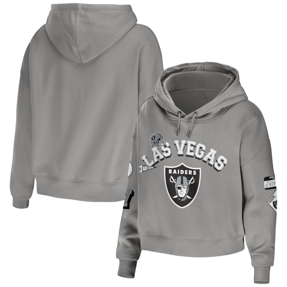 Women's WEAR by Erin Andrews Gray Las Vegas Raiders Modest Cropped Pullover Hoodie