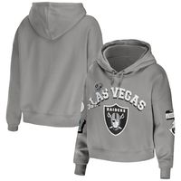 Women's WEAR by Erin Andrews Gray Las Vegas Raiders Plus Modest Cropped Pullover Hoodie