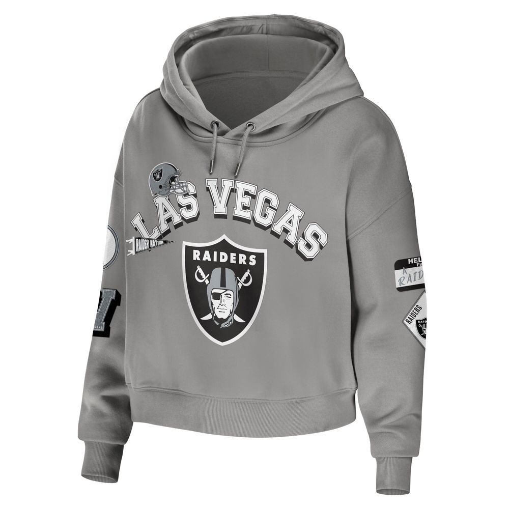 Women's WEAR by Erin Andrews Gray Las Vegas Raiders Plus Modest Cropped Pullover Hoodie