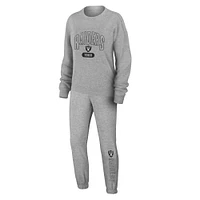 Women's WEAR by Erin Andrews Heather Gray Las Vegas Raiders Knit Long Sleeve Tri-Blend T-Shirt & Pants Sleep Set