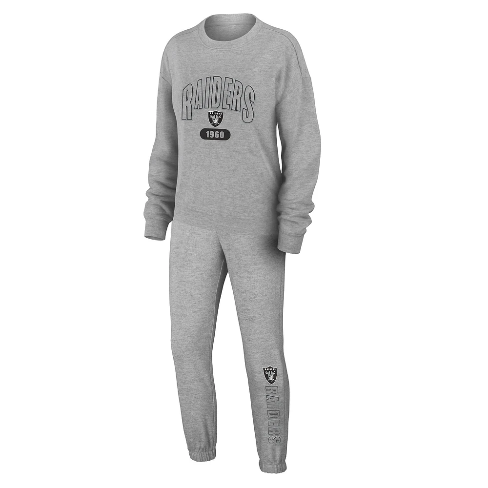 Ensemble de détente pour femme WEAR by Erin Andrews Heather Gray Las Vegas Raiders en tricot tri-blend à manches longues et pantalon grande taille