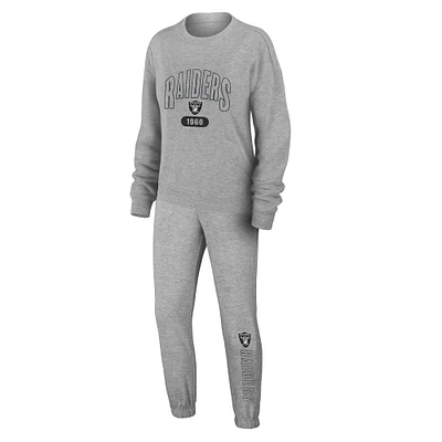 Ensemble de détente pour femme WEAR by Erin Andrews Heather Gray Las Vegas Raiders en tricot tri-blend à manches longues et pantalon grande taille