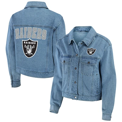 Veste en jean à boutons-pression pour femme WEAR by Erin Andrews des Las Vegas Raiders