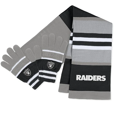 WEAR by Erin Andrews Ensemble gants et écharpe à rayures Las Vegas Raiders pour femmes