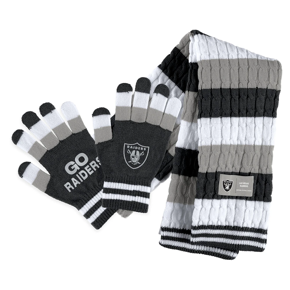 Women's WEAR by Erin Andrews Las Vegas Raiders Striped Scarf & Gloves Set