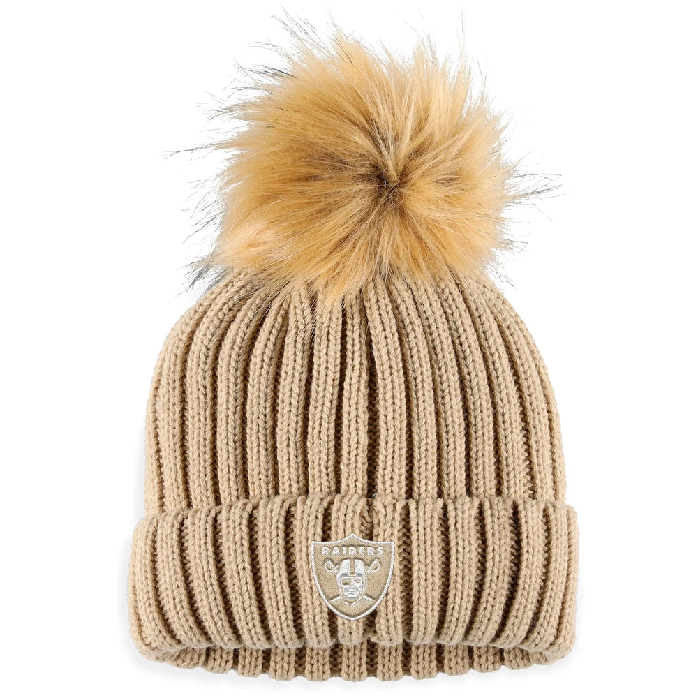 Bonnet en tricot à revers neutre avec pompon WEAR by Erin Andrews Natural Las Vegas Raiders pour femme