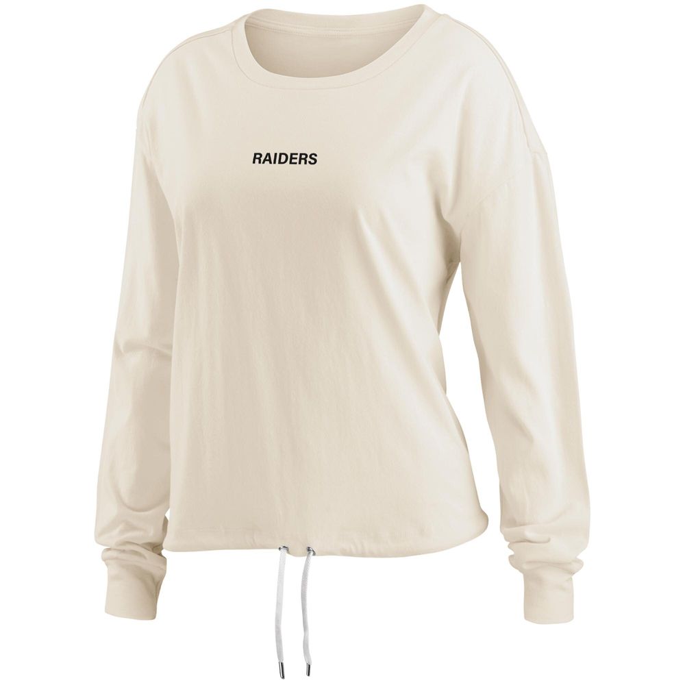 WEAR by Erin Andrews Women's WEAR by Erin Andrews Oatmeal Las Vegas Raiders  Long Sleeve Crop Top Shirt