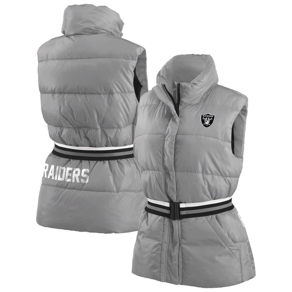 Women's Wear by Erin Andrews Black/White Las Vegas Raiders Full-Zip Varsity Jacket Size: Large