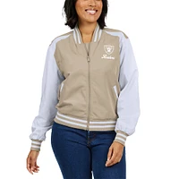 Women's WEAR by Erin Andrews Tan Las Vegas Raiders Tonal Full-Zip Bomber Jacket