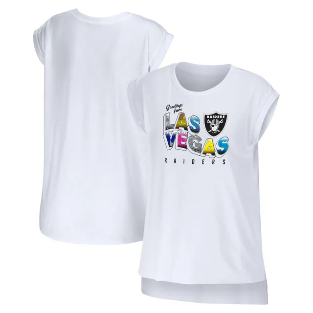 Lids Las Vegas Raiders WEAR by Erin Andrews Women's Greetings From Muscle T- Shirt - White