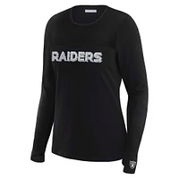 Women's WEAR by Erin Andrews x Gracie Hunt Black Las Vegas Raiders Mesh Panel Long Sleeve T-Shirt