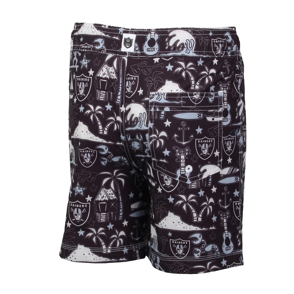 Youth Wes & Willy  Black Las Vegas Raiders Luau Swim Trunks
