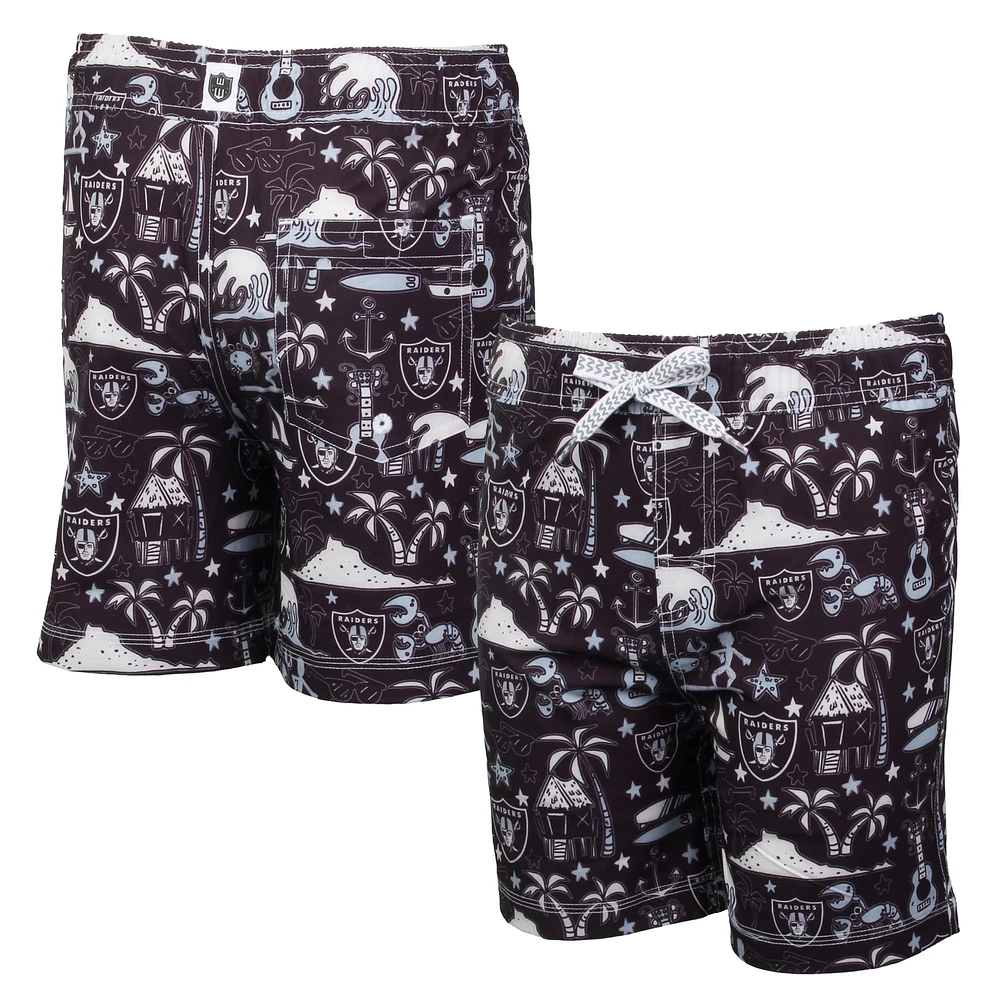 Youth Wes & Willy Black Las Vegas Raiders Luau Swim Trunks