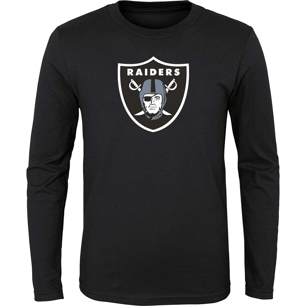 T-shirt noir à manches longues avec logo principal Las Vegas Raiders pour jeune