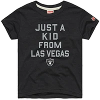 T-shirt noir a trois mélanges Just Kid des Las Vegas Raiders, hommage aux jeunes