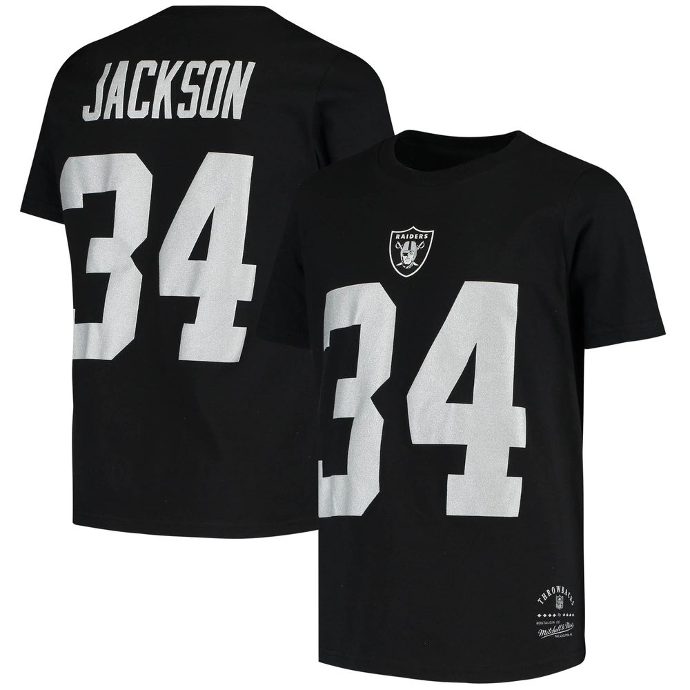 Youth Mitchell & Ness Bo Jackson Black Las Vegas Raiders Retired Retro Player Name Number T-Shirt