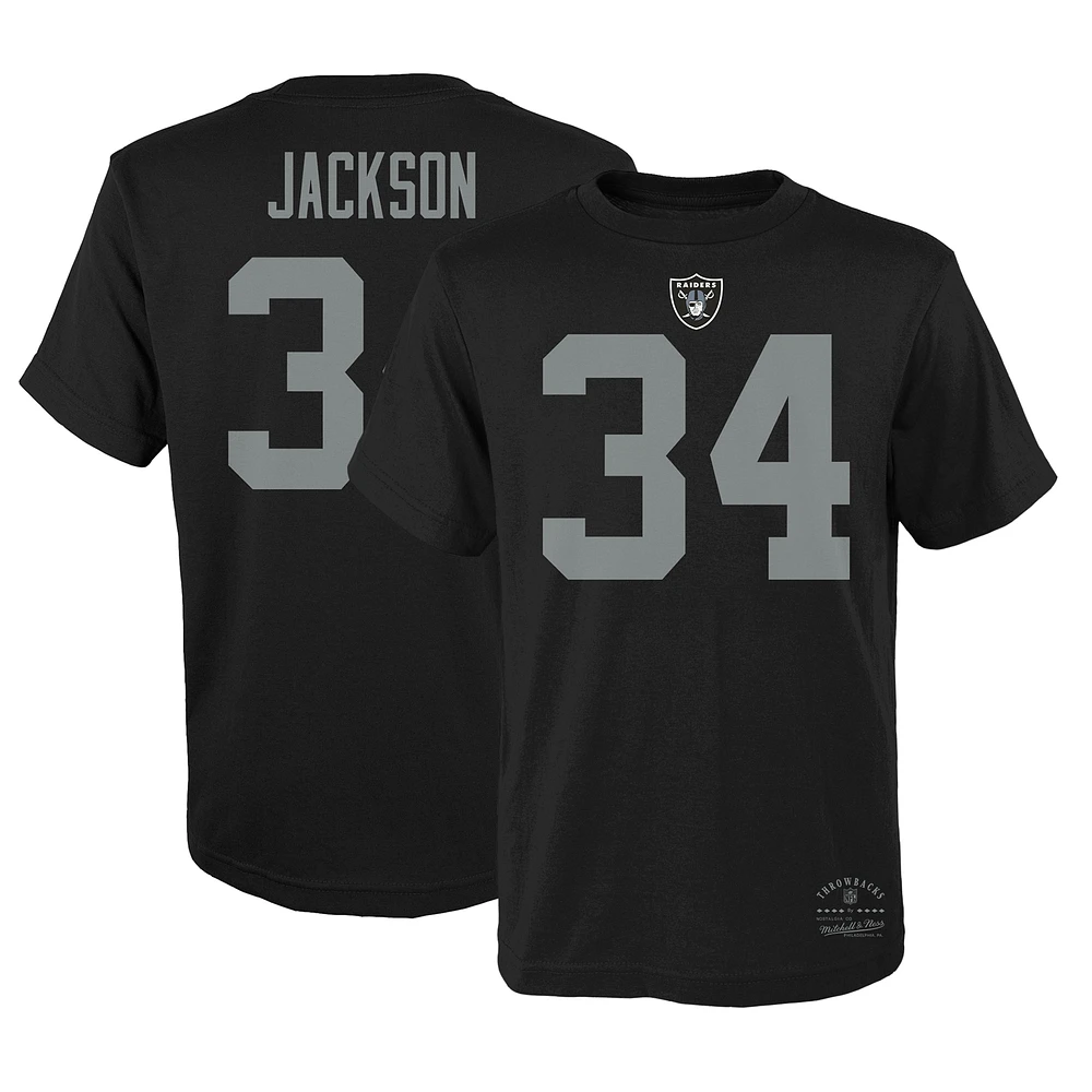 T-shirt noir avec nom et numéro de joueur rétro retraité Mitchell & Ness Bo Jackson des Las Vegas Raiders