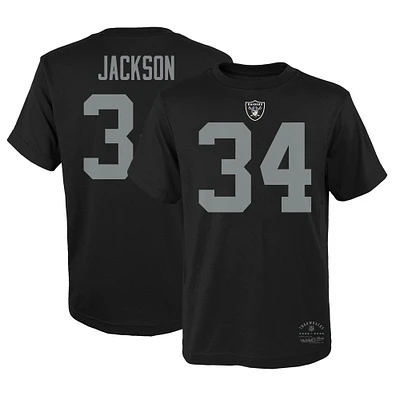 T-shirt noir avec nom et numéro de joueur rétro retraité Mitchell & Ness Bo Jackson des Las Vegas Raiders