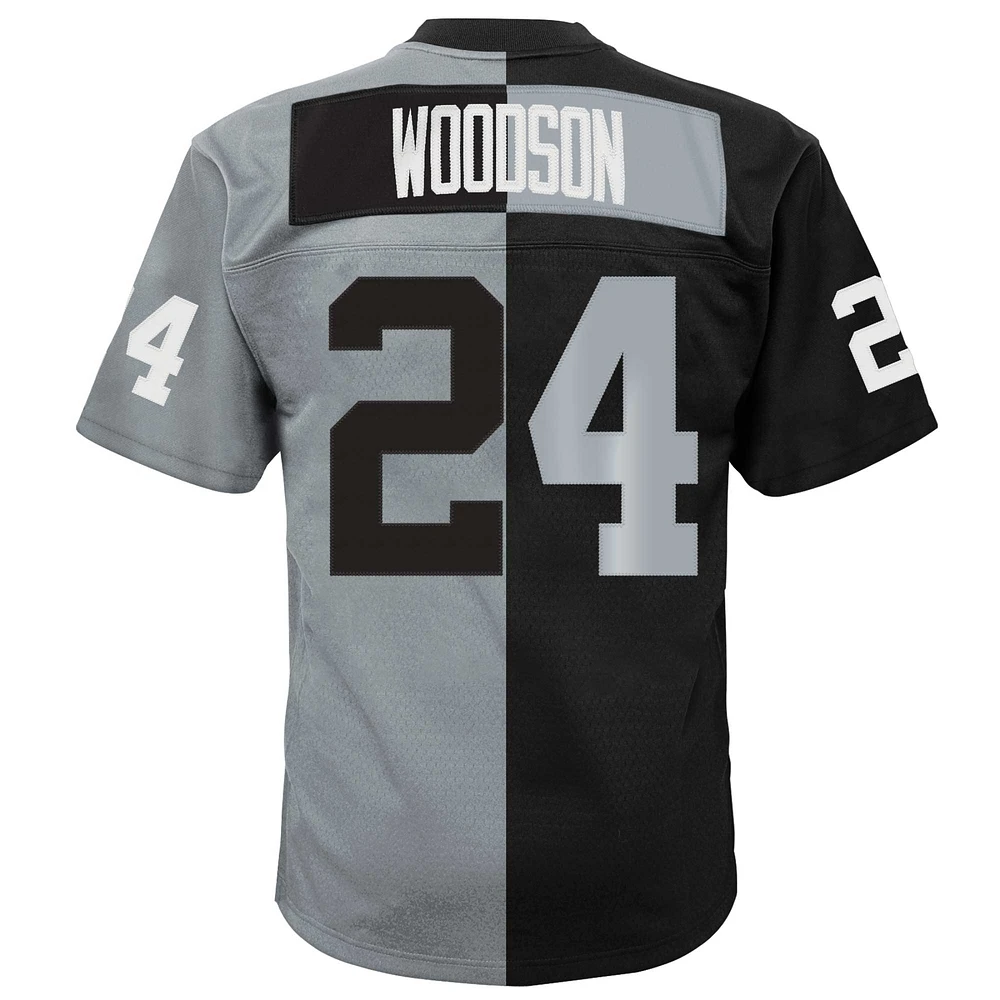 Maillot Mitchell & Ness Charles Woodson noir/argent Las Vegas Raiders Split Legacy pour jeune