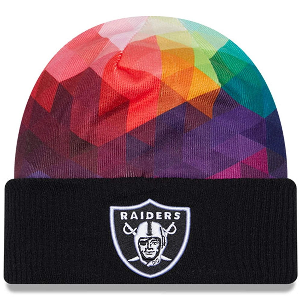 Bonnet en tricot à revers NFL Crucial Catch New Era noir Las Vegas Raiders 2023 pour jeune