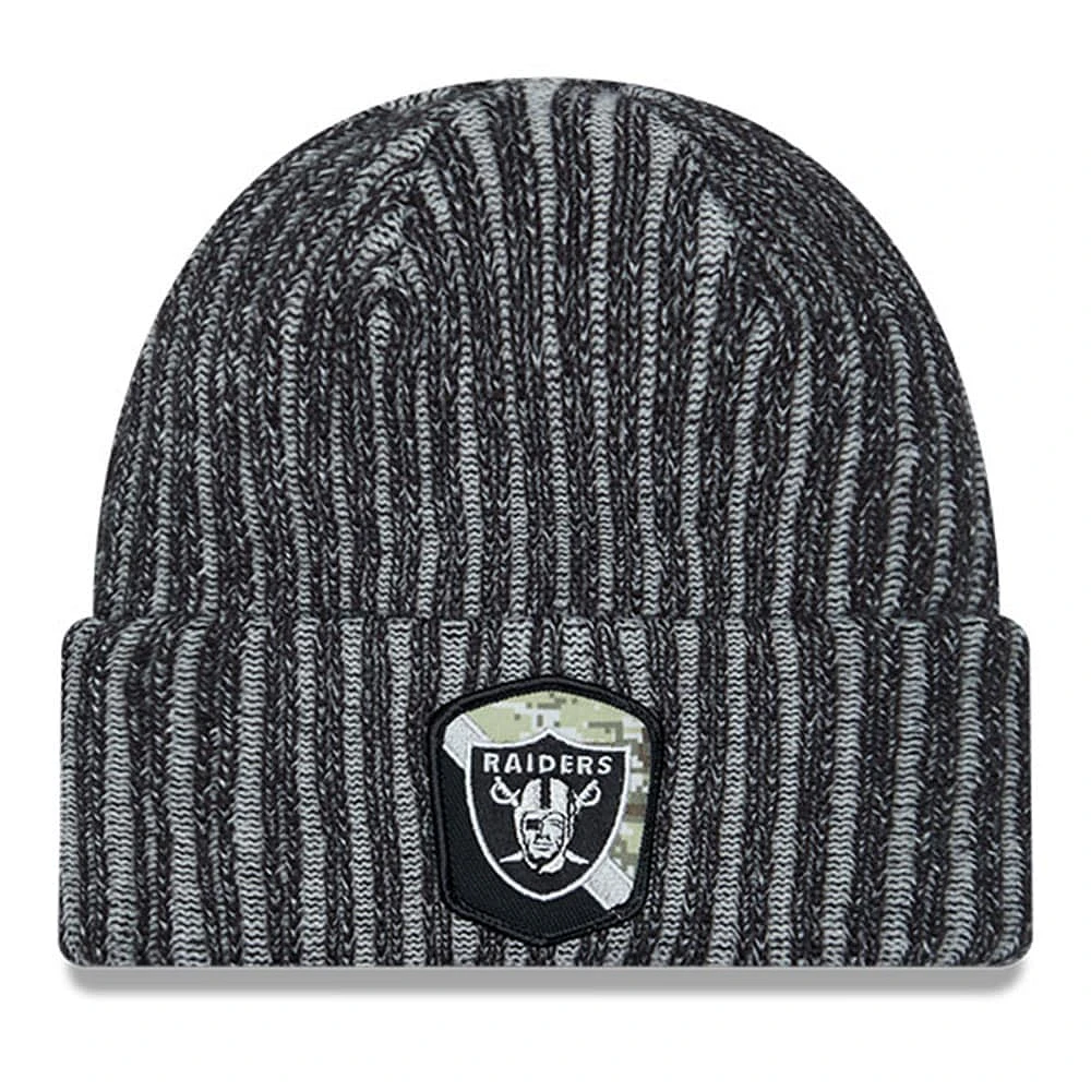 Bonnet en tricot à revers pour jeune New Era noir Las Vegas Raiders 2023 Salute To Service